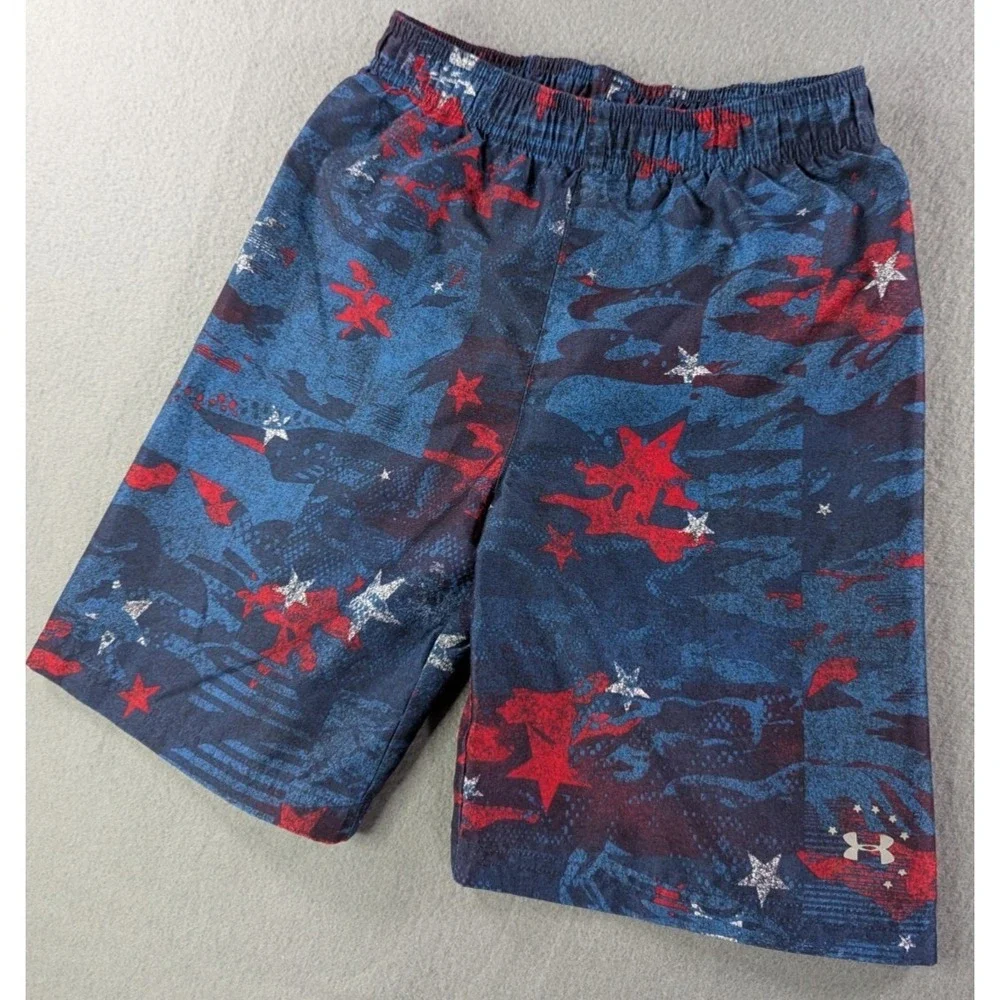 Under Armour Boys Stars and Stripes Camo Swim Trunks Size 7 Blue Red